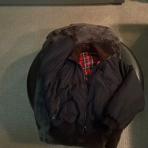 Nvr worn Brandy Melville rev jacket Drk Blue w red plaid inside new and sharp